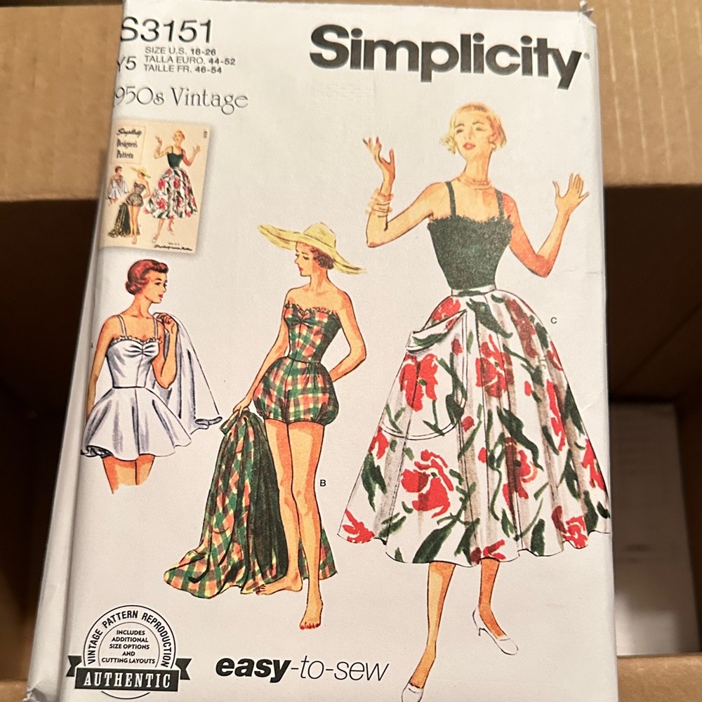 Simplicity 1950s Floral Dress Pattern New Uncut Factory Folded size 18-26